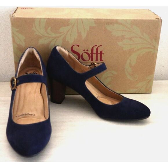 Söfft SF0073477 Women's Sz 8M Sky Navy Blue Suede Petra Mary Jane Pumps - Picture 1 of 9